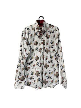 Claudio Lugli Couture Colorful Dragonfly Long Sleeve Dress Shirt Mens Medium